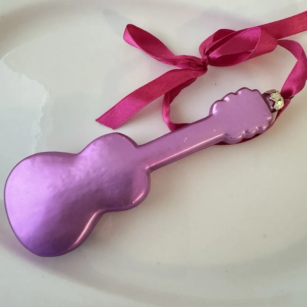 Hannah Montana Blown Glass Christmas Ornament Purple Guitar Glitter Disney - Picture 5 of 7